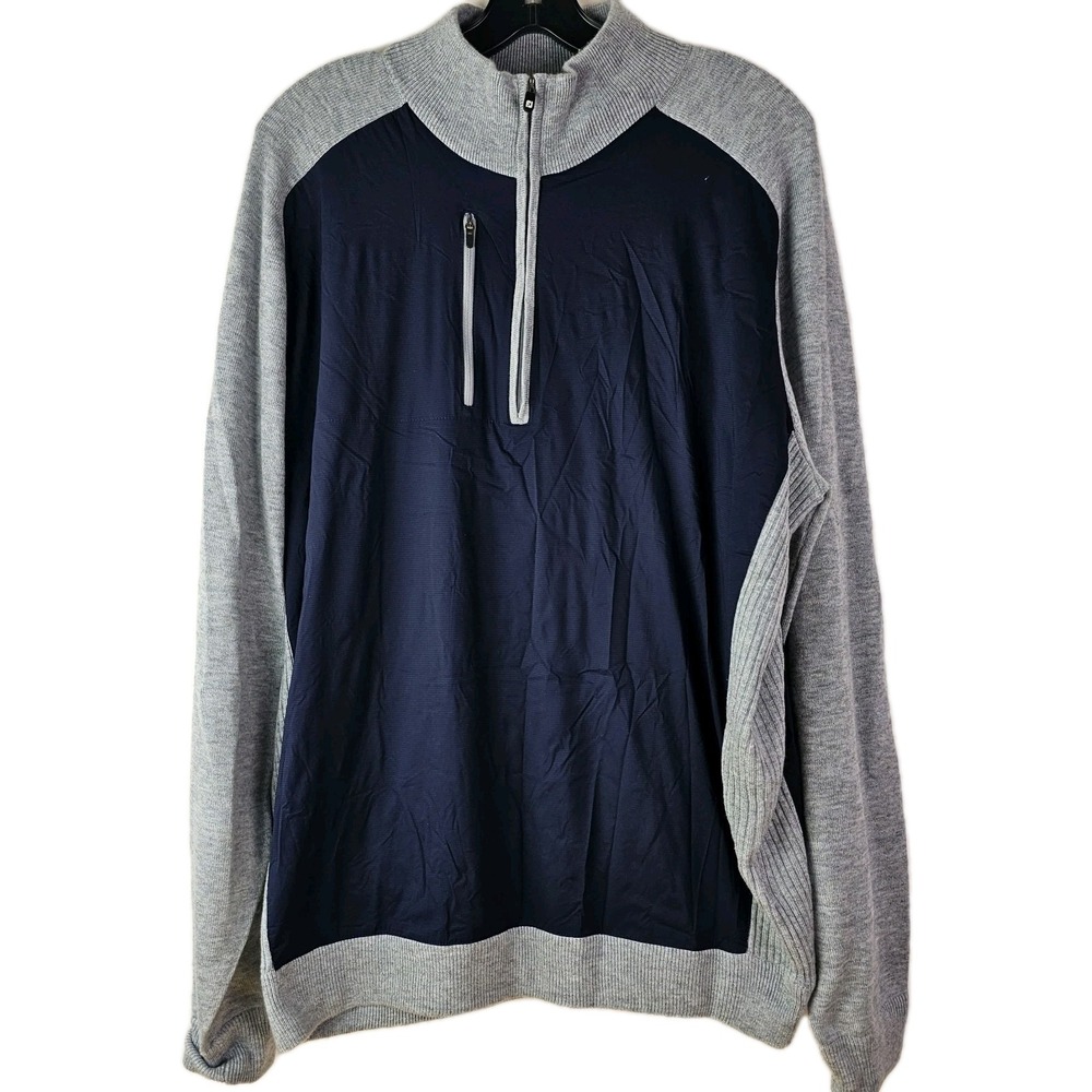 Footjoy Pullover Mens Large Gray Blue Tech Quarter Zip Long Sleeve Titleist Wool